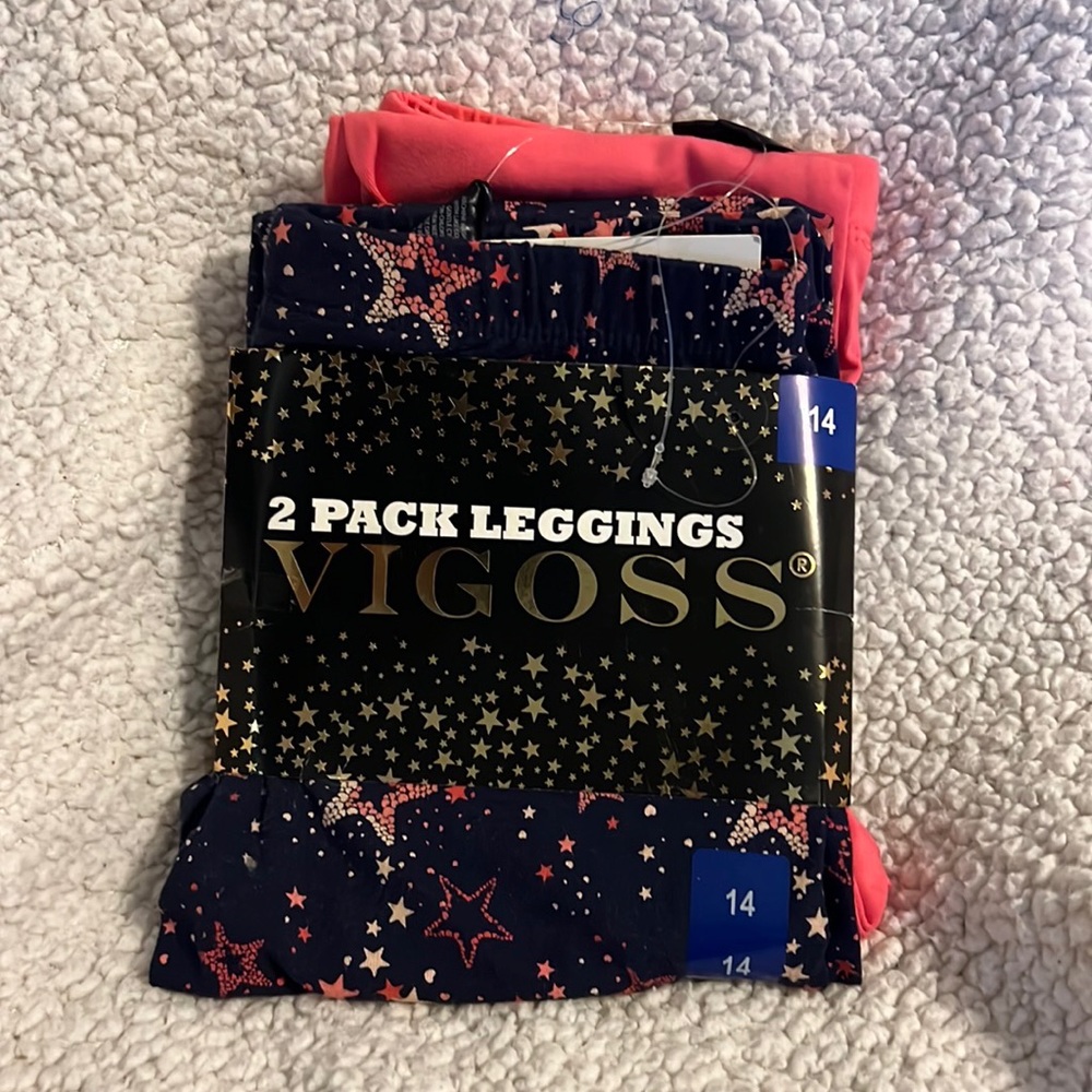Viggos 2 pack Leggings size 14 Black and pink 95% Cotton 5% Spandex